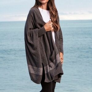 Barefoot Dreams CozyChic Lite Cliffside Wrap Brown Ribbed Knit Cardigan Sweater
